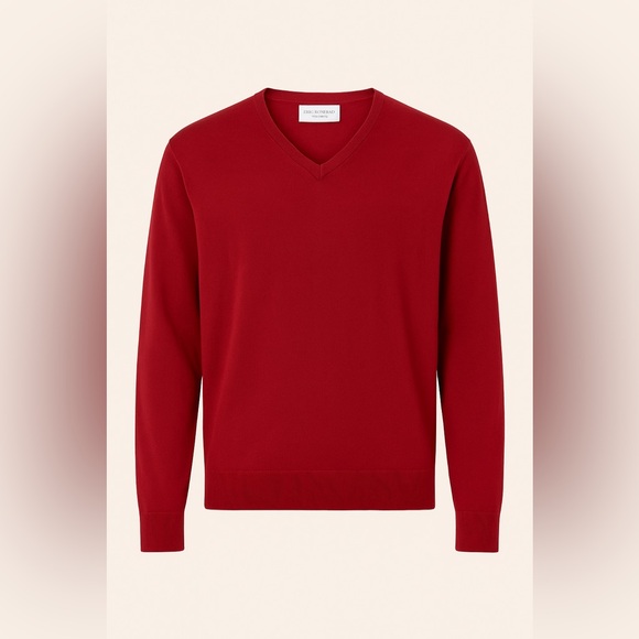 Eric Bompard Men’s Relaxed V-Neck Sweater XL Red Cotton Cashmere Blend NWT